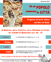 Volantino con il programma dei 4 incontri di Lectio Divina sul Libro di Giona, tenuti nei venerd di Quaresima, da don Norberto Donghi