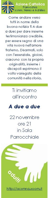 Volantino - Segnalibro per il nostro incontro del 22 novembre: A due a due